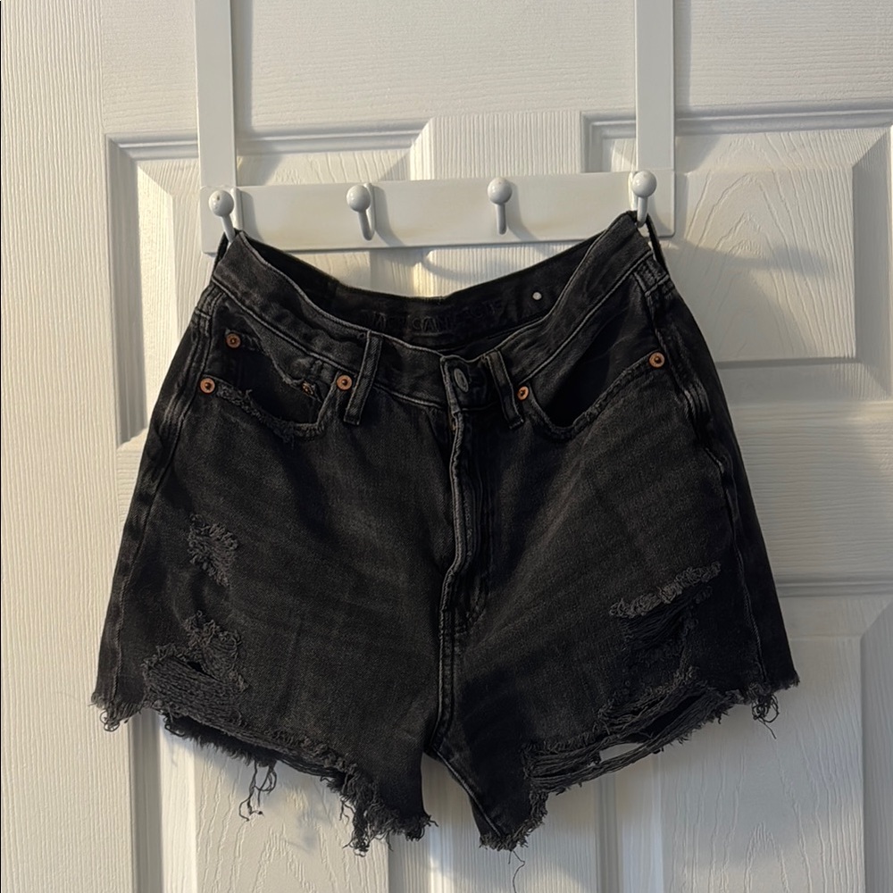 Black Distressed Denim Shorts